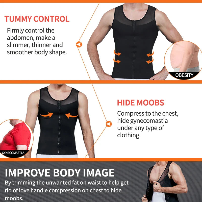 Men's Slimming Compression Tank Top with Zipper - Gynecomastia Shapewear