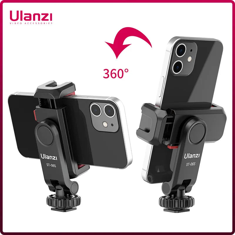 Vertical Shooting Phone Mount Holder with Dual Cold Shoe Mount for Smartphone and DSLR Cameras  ourlum.com   