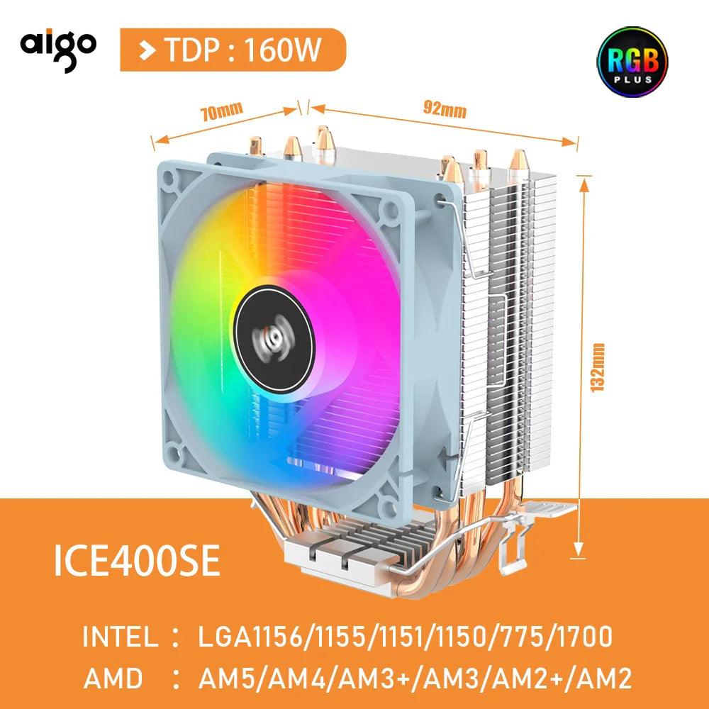 Aigo CPU Cooler 2 4 Heat Pipes PC Radiator Cooling 3PIN PWM Silent Rgb Fan For Intel  1700 1150 1155 1156 1366 AM2/AM3/AM4 AMD  OurLum.com ICE400SE WHITE Fixed Color