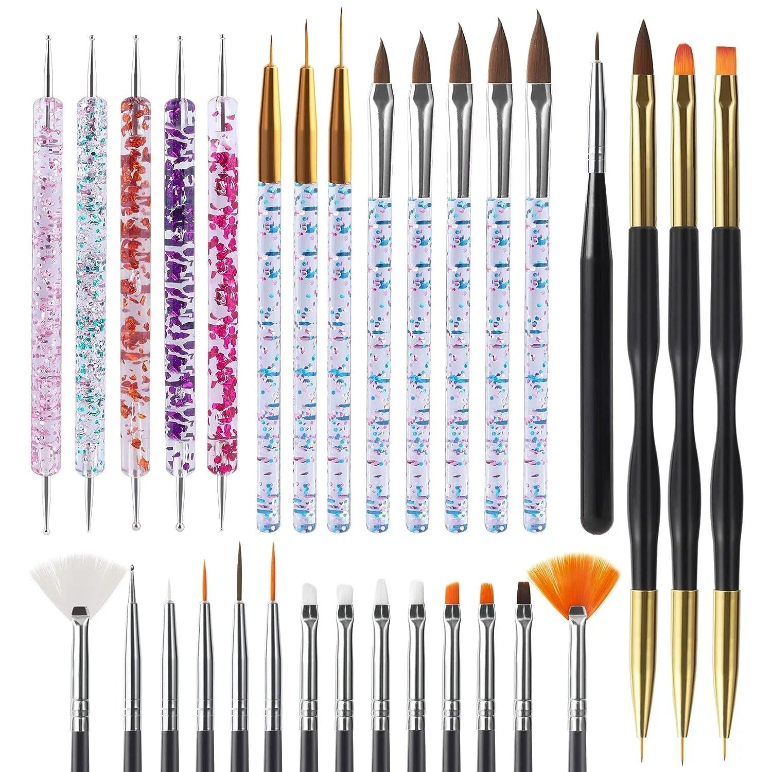 6/31Pcs Nail Art Brush Design Tip Painting Drawing Carving Dotting Pen FlatFan Liner Acrylic Gel UV Polish Manicure Tools  ourlum.com   