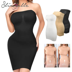 Strapless Tummy Control Shapewear Slip Dress - Seamless Full Body Shaper for Women