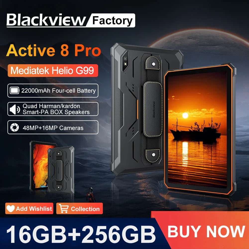 Blackview Active 8 Pro 16GB 256GB Tablet PC 22000mAh Battery Android 13 10.36" inch 2.4K Display 16MP+ 48MP Camera Rugged Tablet  ourlum.com   