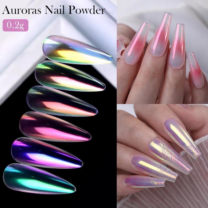 NICOLE DIARY Aurora Nail Powder Chrome Pigment Pearl Metallic Rubbing Dust Chameleon Effect Nail Art Glitter Manicure Decoration  ourlum.com   