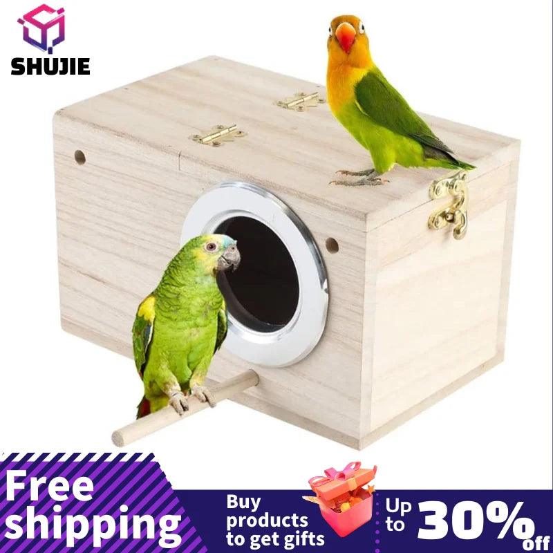 Wood Bird House Parrot Breeding Box: Natural Wood Resting Spot for Birds  ourlum.com   