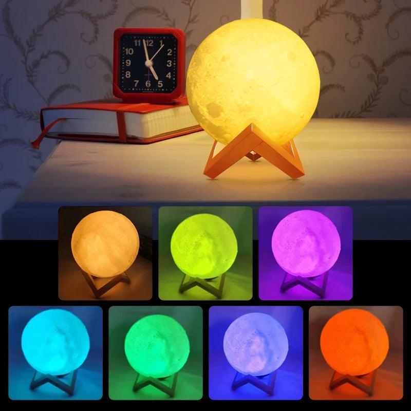 LED Night Light 3D Printing Moon Lamp with Stand 8CM/12CM/15CM Battery Powered 7 Color Change Kids Moon Night Lamp Home Decor  ourlum.com   