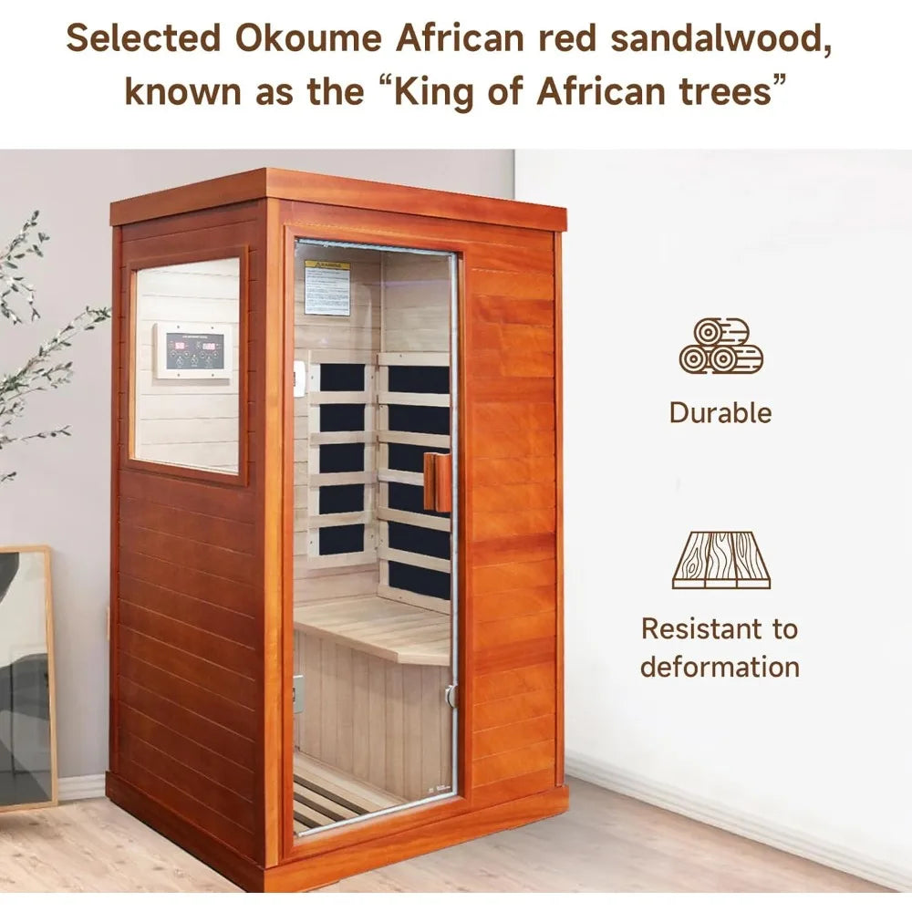 Compact Infrared Sauna for One with Bluetooth Speakers - Indoor Wooden Spa Room