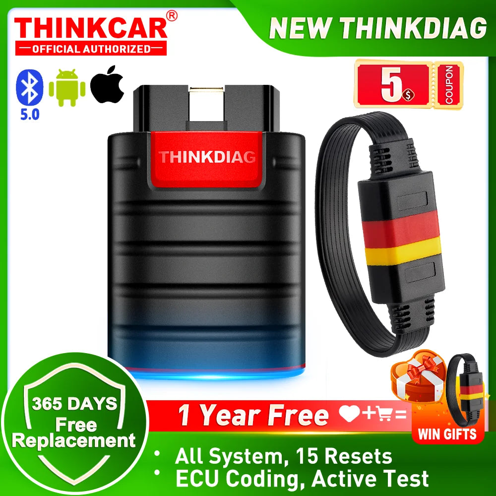 THINKCAR Thinkdiag OBD2 Diagnostic Tool - All-in-One Full System Code Reader with ECU Coding, Active Testing & 15 Reset Functions for Any Vehicle