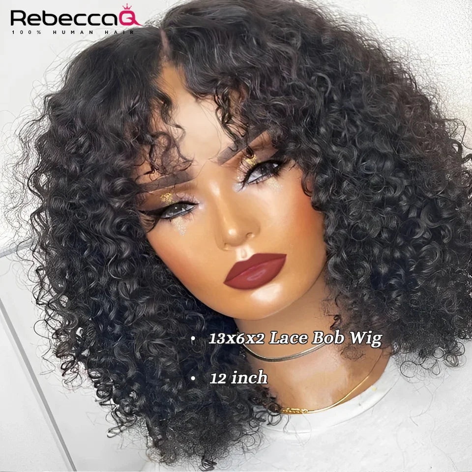 Vibrant Mahogany Red Brown Kinky Curly Bob Wig - 13x6 Lace Front Human Hair for Women