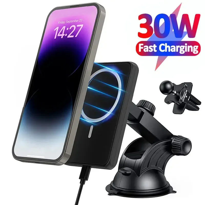 30W Magnetic Car Wireless Charger Air Vent Phone Holder Stand for iPhone 15 14 13 Pro Max Mini Car Charger Fast Charging Station