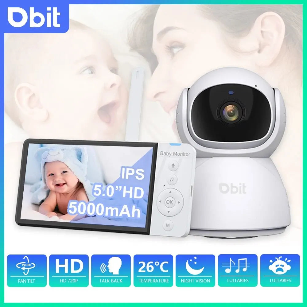 DBIT Baby Monitor Scurity Potection Cmera for Kids 5"IPS Screen 5000mAh Battery Night Vision 2-Way Audio Video Child Camera