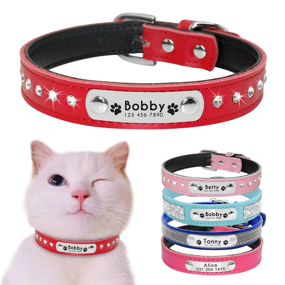 Leather Personalized Cat Collar with Free Engraving - Adjustable & Stylish  ourlum.com   