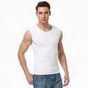 Men's four seasons tight cotton vest leisure sports fitness running teenagers round neck sleeveless T-shirt can be built inside