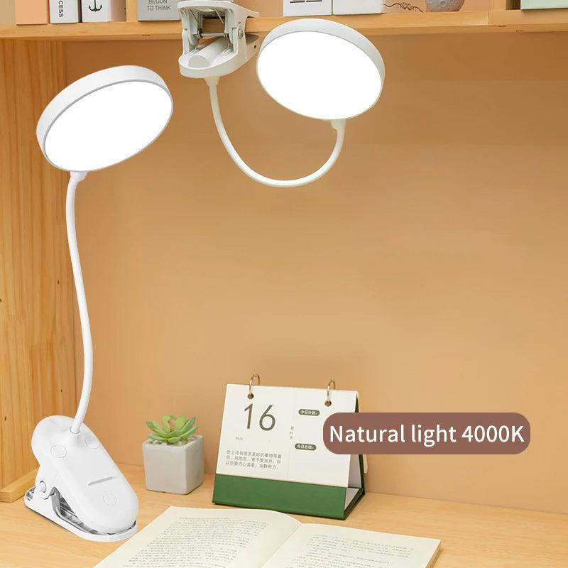 Clip-On LED Desk Lamp with USB Rechargeable Battery - Versatile Reading Light with 3 Dimming Modes and Eye-Friendly Technology  ourlum.com   