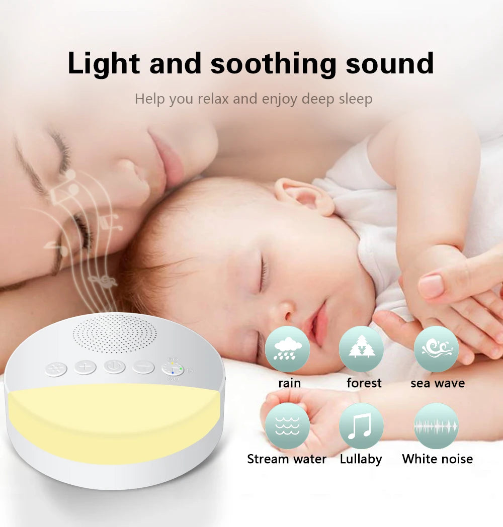 Portable Baby White Noise Machine USB Rechargeable Timed Shutdown Sleep Machine Baby Sleep Sound Player Night Light Noise Player