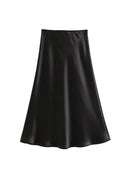 Solid Satin A-Line Midi Skirt Stylish Summer Fashion Statement