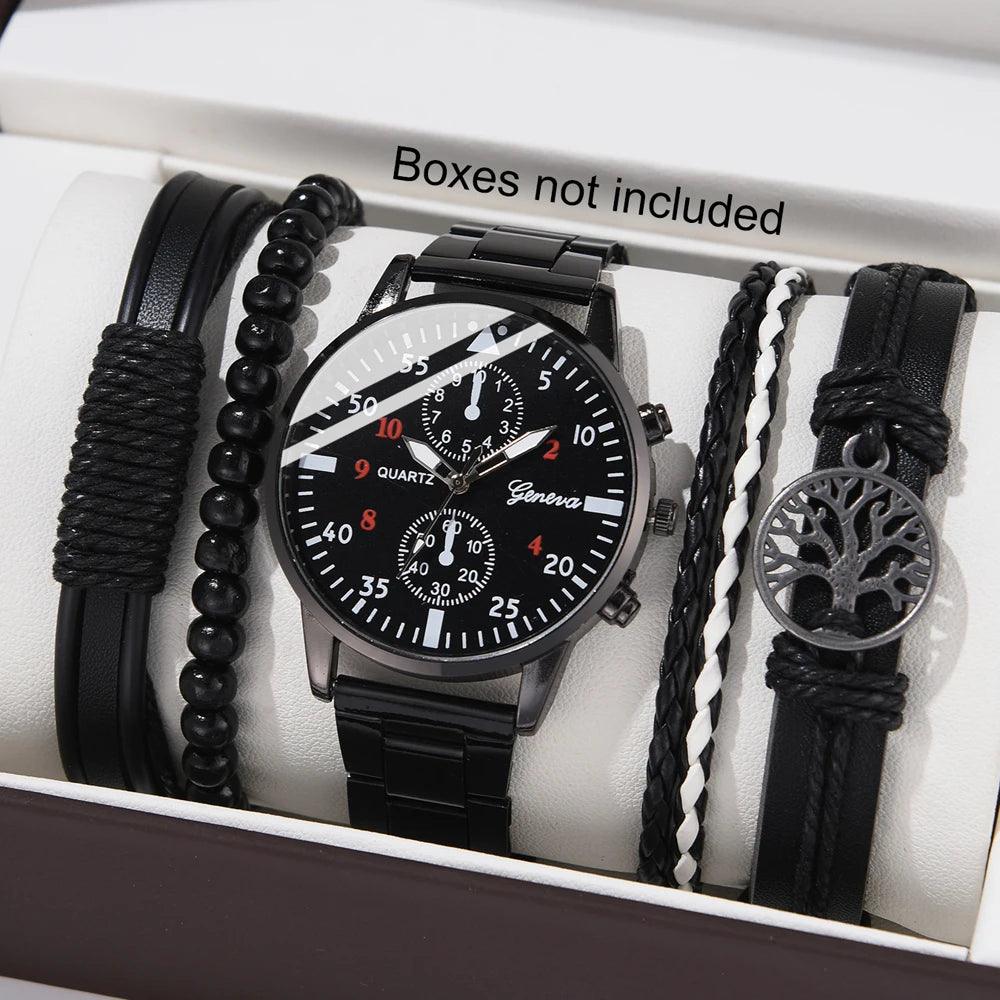 Luxury Men's Hip Hop Wristwatch Set - Trendy Timepiece for Stylish Men  OurLum.com Black  