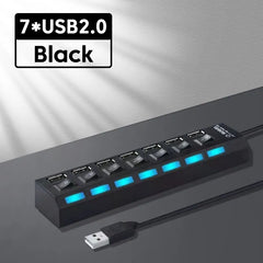 USB Hub Splitter with Power Adapter - Expandable Design for Home Devices