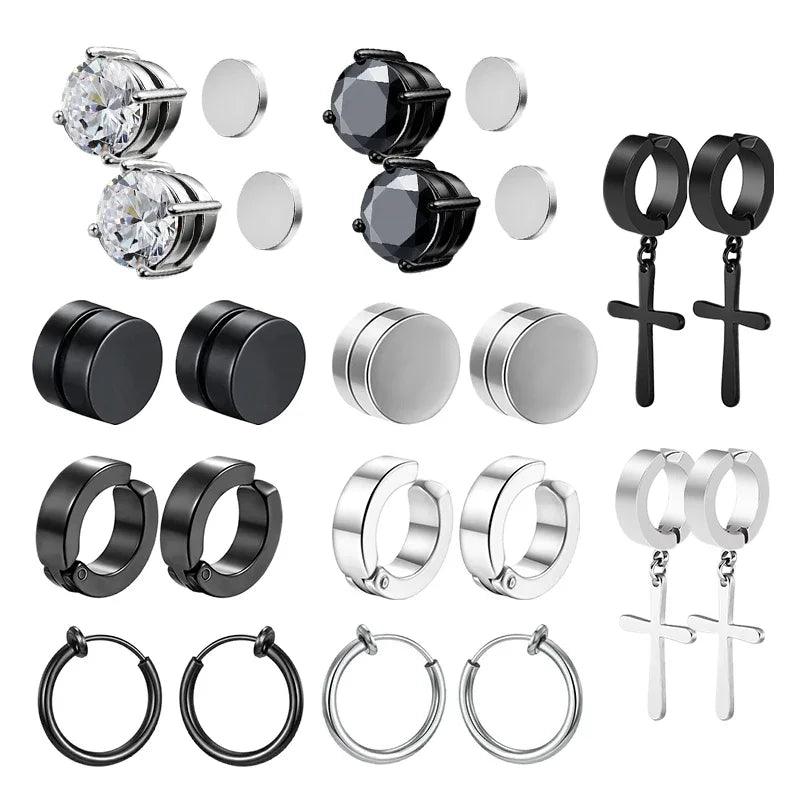 Magnetic CZ Stud Earrings Set for Punk Hip Hop Style - 10 Pairs  ourlum.com 10 pairs set  