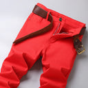 Red White Jeans Men's Stretch Cotton Denim Pants Classic Straight Fashion Fit Autumn Business Casual Trousers Man Clothes