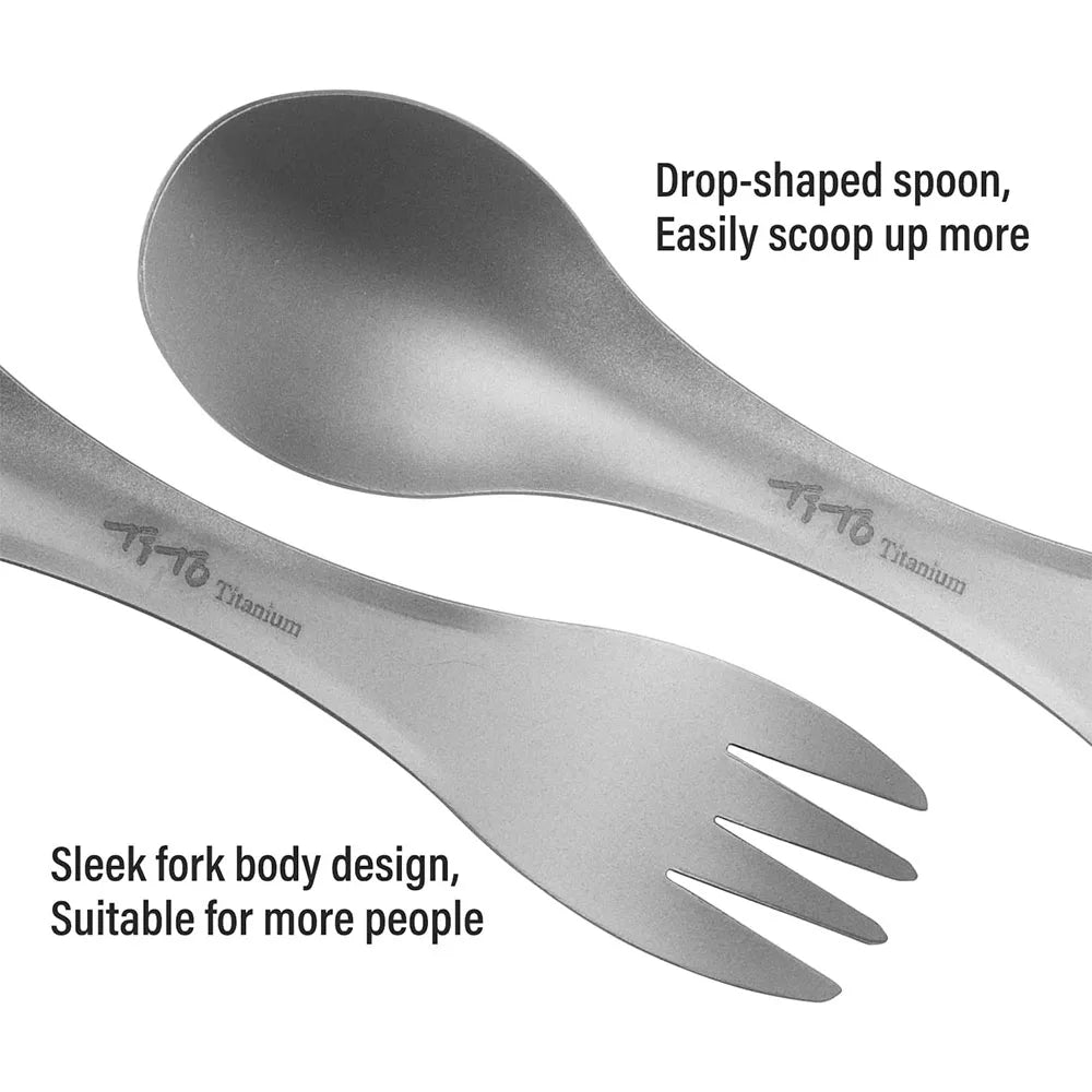 Ultralight Titanium Spork Set - 2-in-1 Portable Spoon Fork Knife for Camping and Travel