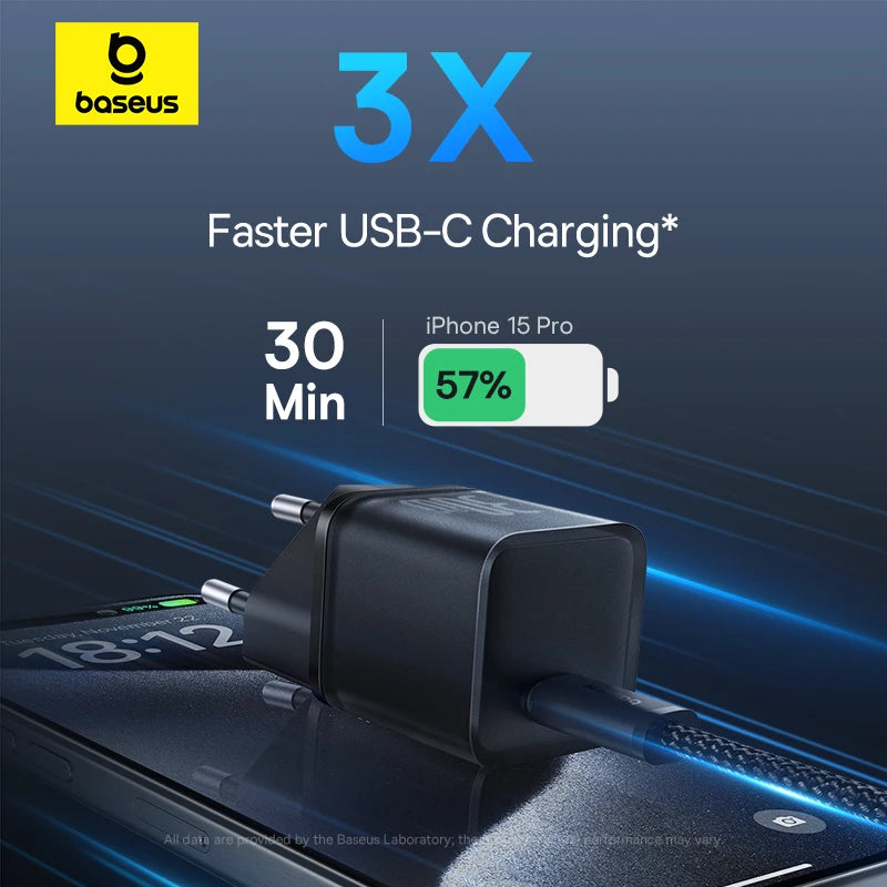 Baseus 30W GaN Charger with Intelligent Fast Charging for iPhone 15 14 13 12 and More  ourlum.com   