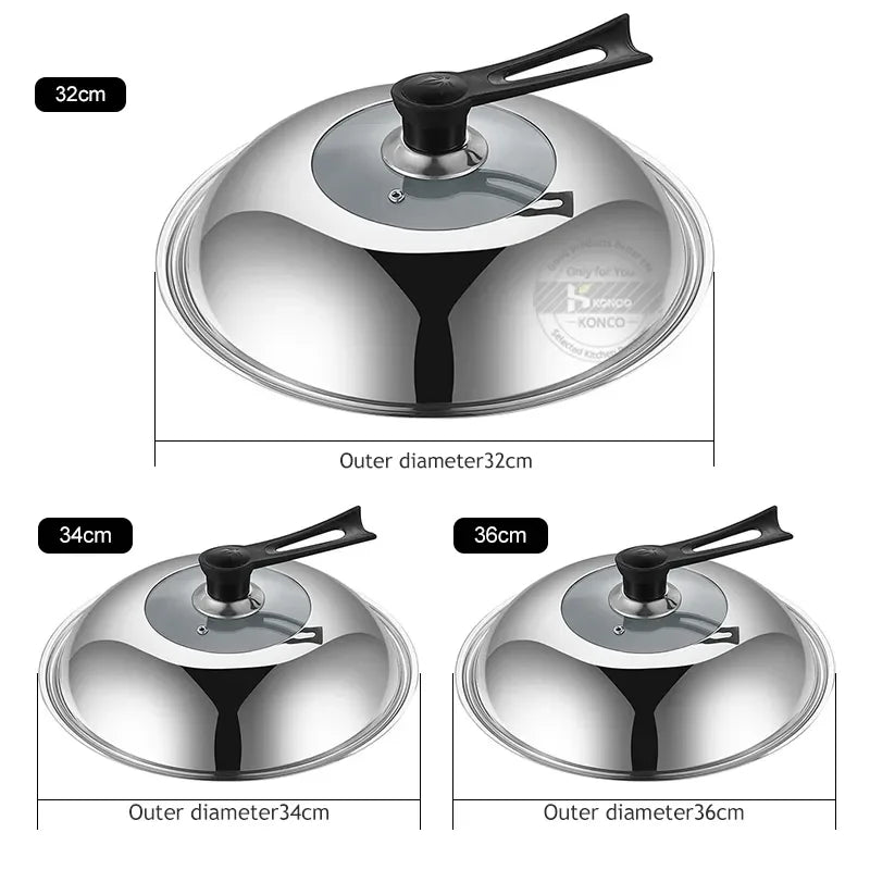 Universal Glass Lid for Wok and Skillets - Stainless Steel Replacement Cover, Oven Safe Cookware Accessory, 30-36cm