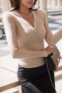 Sculpted Elegance Chic Crossed V-Neck Sweater for Women