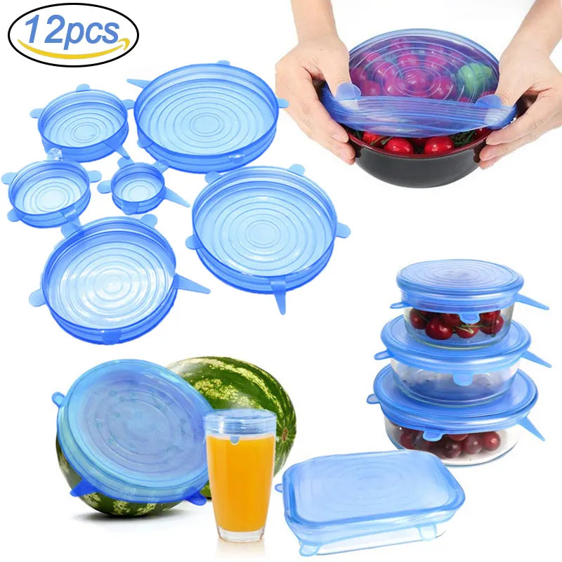 Universal Silicone Stretch Lids Set - 12 Pcs Food Bowl Covers for Kitchen Storage