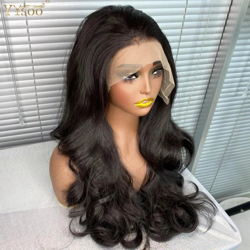 YYsoo Long Black Body Wave Lace Front Wig: Luxe Heat Resistant Hair