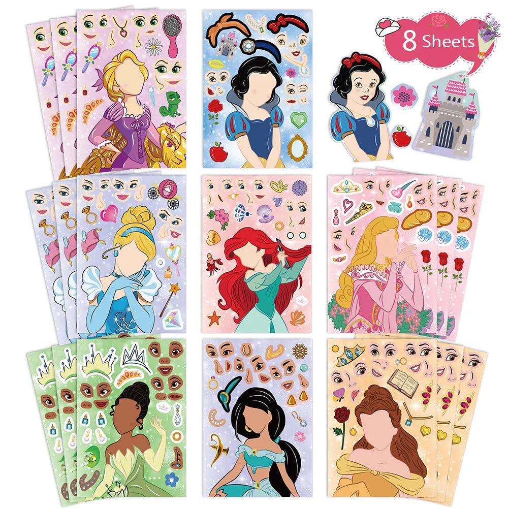 Disney Princess Puzzle Stickers: Creative DIY Educational Toys for Kids Girls  ourlum.com 8sheets  