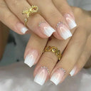 French False Nails Chic Nude White Short Square Tips Glue