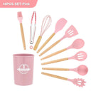 Eco-Friendly Silicone Kitchen Utensils Set with Wooden Handles