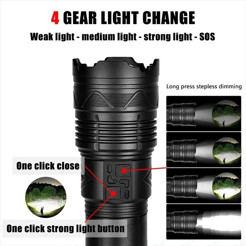 Ultra Bright LED Flashlight with Long Range Beam - Rechargeable Tactical Handheld Torch for Outdoor Camping  ourlum.com   