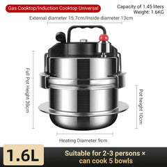 Portable Stainless Steel Pressure Cooker for Quick Outdoor & Home Cooking - 1.6L/2L Capacity