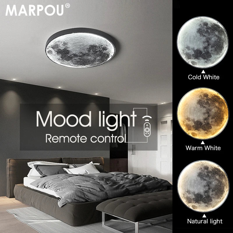 MARPOU Moon lamp Led ceiling light fixture modern Lamps with Warm White /Dimmable Led ceiling lamp for living room bedroom decor  ourlum.com   