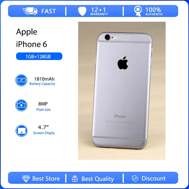 Apple iPhone 6 Mobile Cell Phone Original Used Unlocked4.7" 16/32/128GB ROM Dual Core IOS 8MP Camera 3G 4G LTE  Fingerprint  ourlum.com Gold 128GB Simple set 