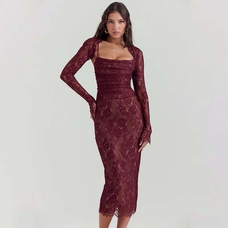 Elegant Lace Bodycon Dress: Chic Evening Outfit for Women  ourlum.com   