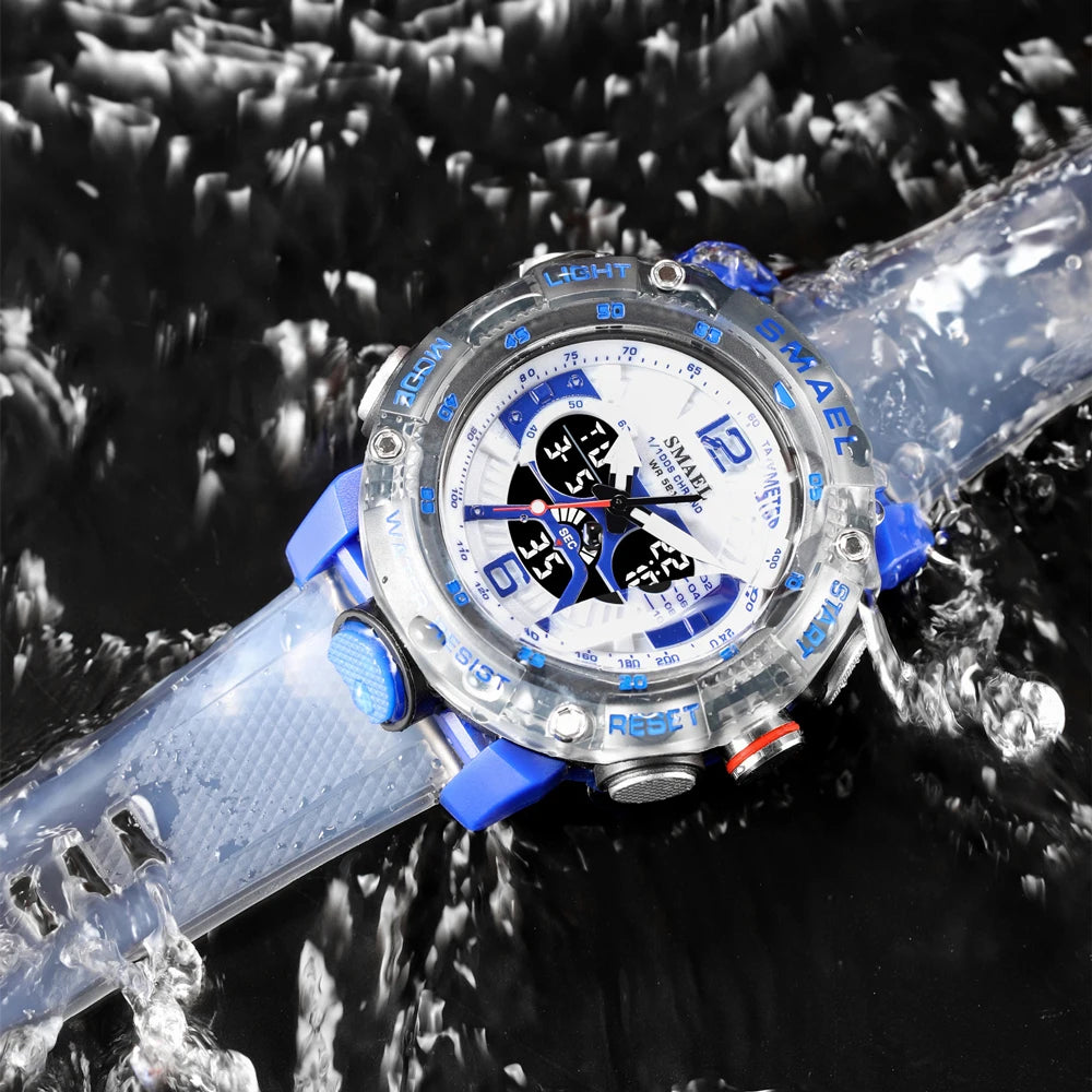 SMAEL Men's Dual Time LED Sport Watch with Water Resistant Translucent Strap  OurLum.com   