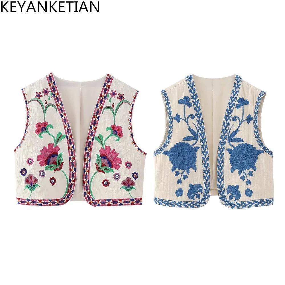 Vintage Charm Floral Embroidered Waistcoat for Women - National Style Vest  ourlum.com   