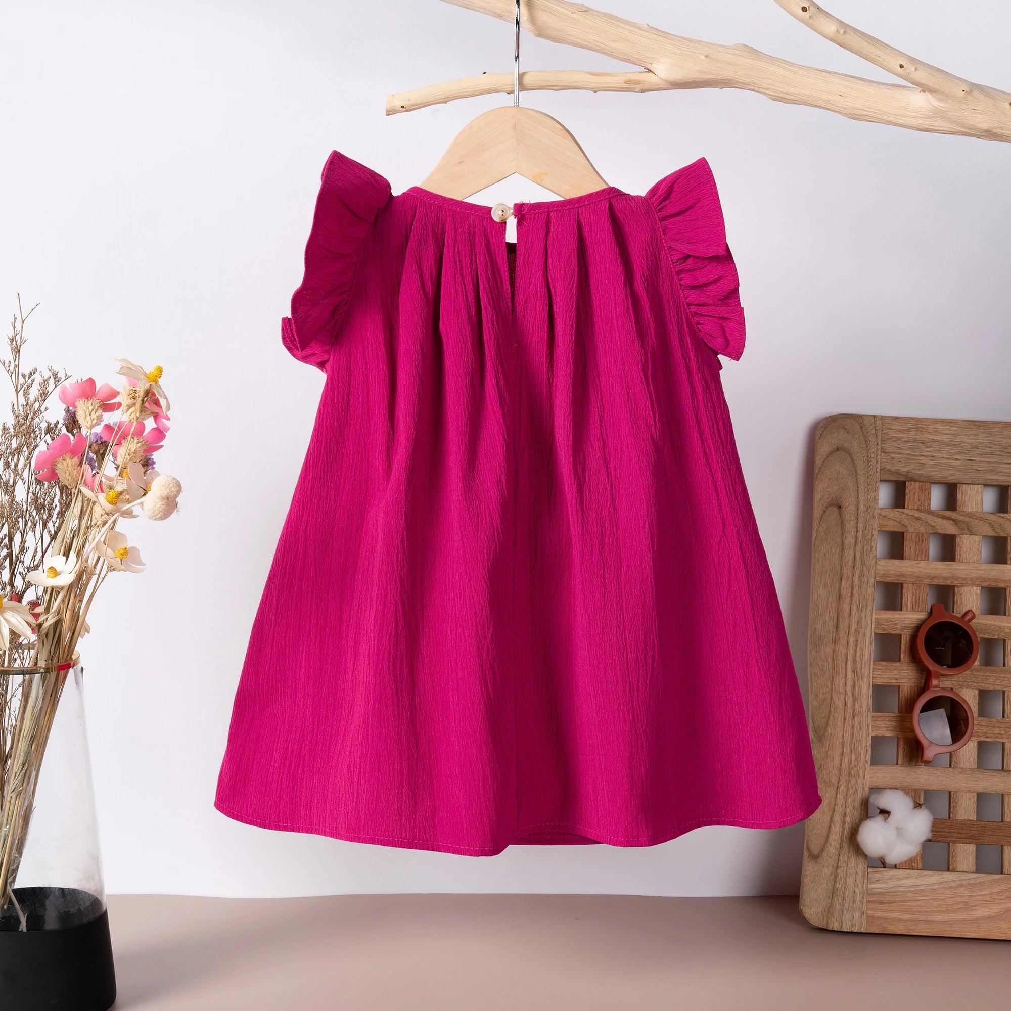 Korean Style Infant Girls Summer Dress with Flying Sleeves and Sweet Details  ourlum.com   