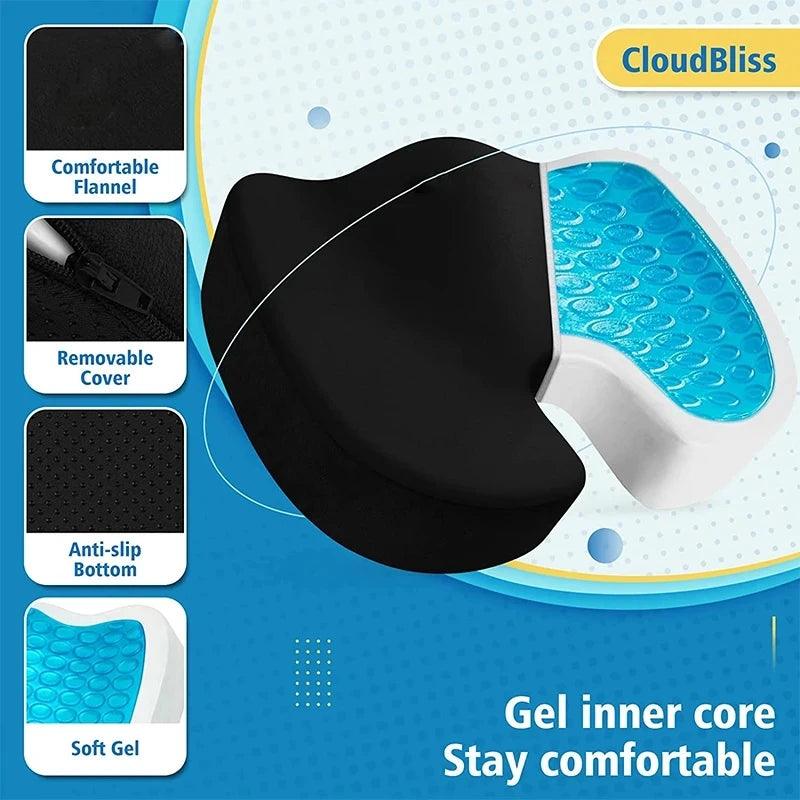 U-Shaped Gel Memory Foam Seat Cushion for Travel, Car, and Office - Breathable Coccyx Relief Pad