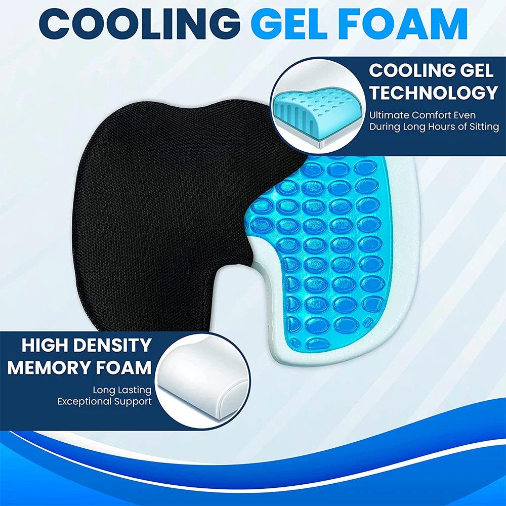 Cooling Gel Memory Foam Seat Cushion for Tailbone Pain Relief - Non-Slip Orthopedic Support for Office and Car