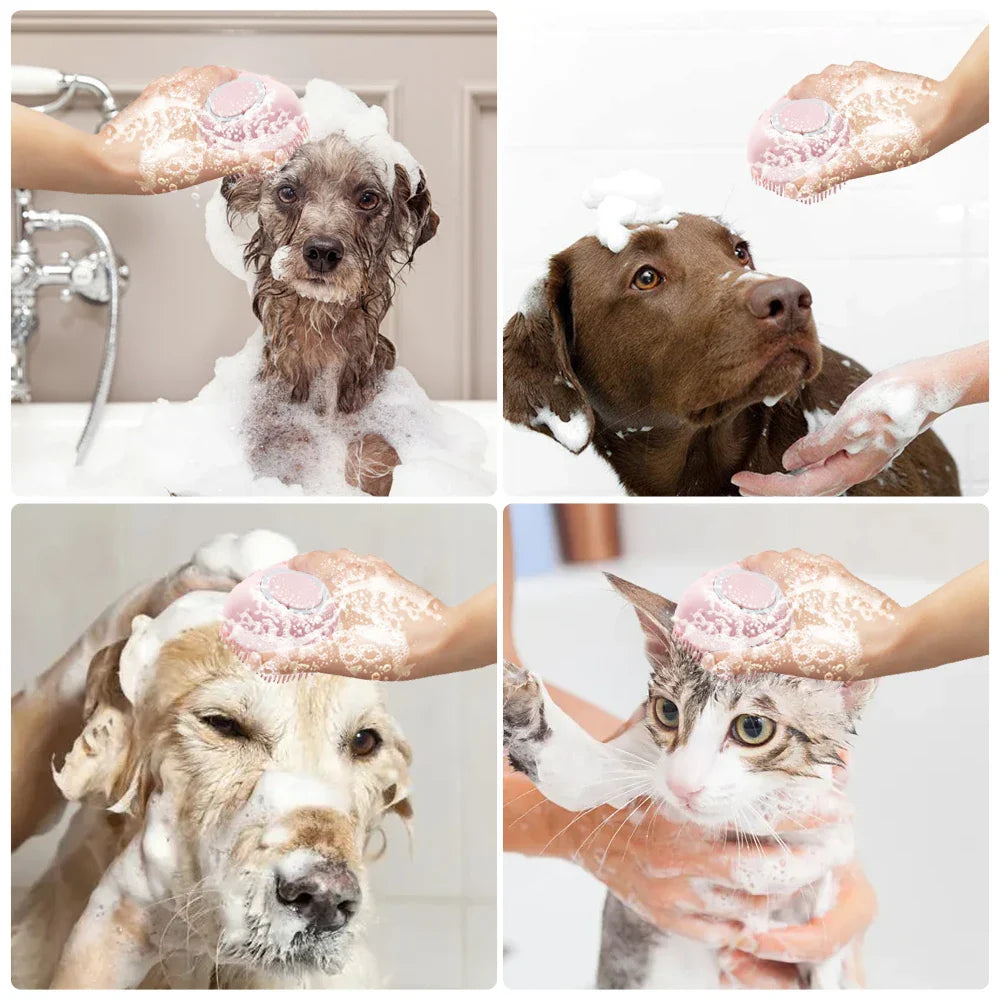 Silicone Dog Brush Shampoo Massager Bath Grooming Tool & Dispenser  ourlum.com   