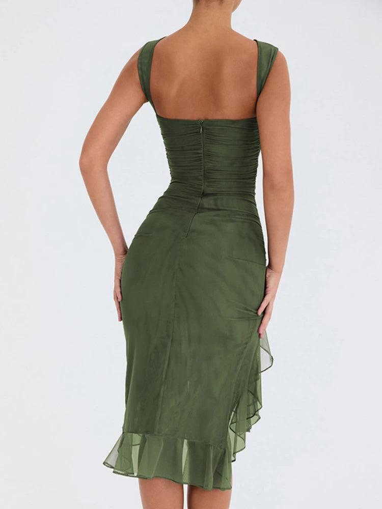 Elegant Ruffled Summer Dress with Backless Design for Women - Irregular Hemline Midi Dress  OurLum.com   