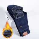 HIQOR Winter Fleece Thick Jeans Men Business Casual Pants