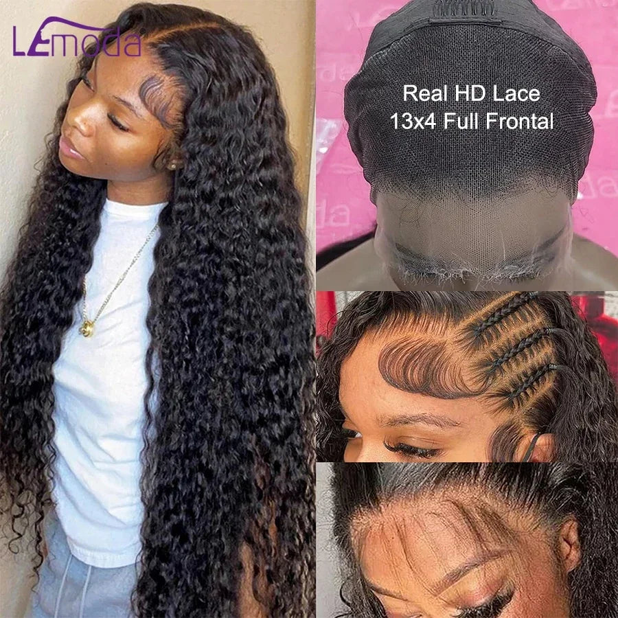 250 Density 13x6 HD Lace Frontal Deep Wave Wig - Real Virgin Hair, Pre-Plucked, Skinlike Finish by Lemoda