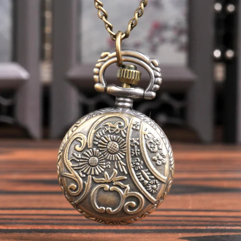 Vintage Dual Time Display Pocket Watch Necklace - Classic Roman Numeral Clock Chain for Men Women Birthday Gift  OurLum.com   