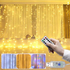 LED Curtain Lights Christmas Decoration Remote Control Fairy Lights