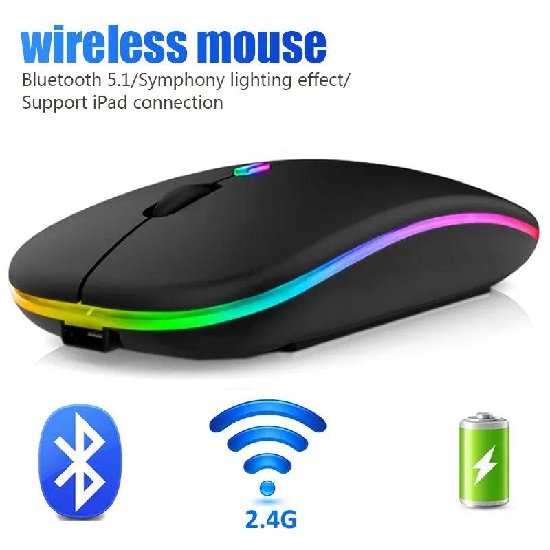 RGB Bluetooth Wireless Gaming Mouse for Laptop PC - Rechargeable Ergonomic Mice with LED Backlit  ourlum.com   