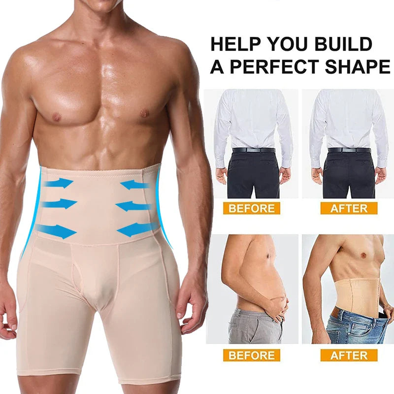 High Waist Men’s Tummy Control Shapewear Shorts for Slimming & Comfort